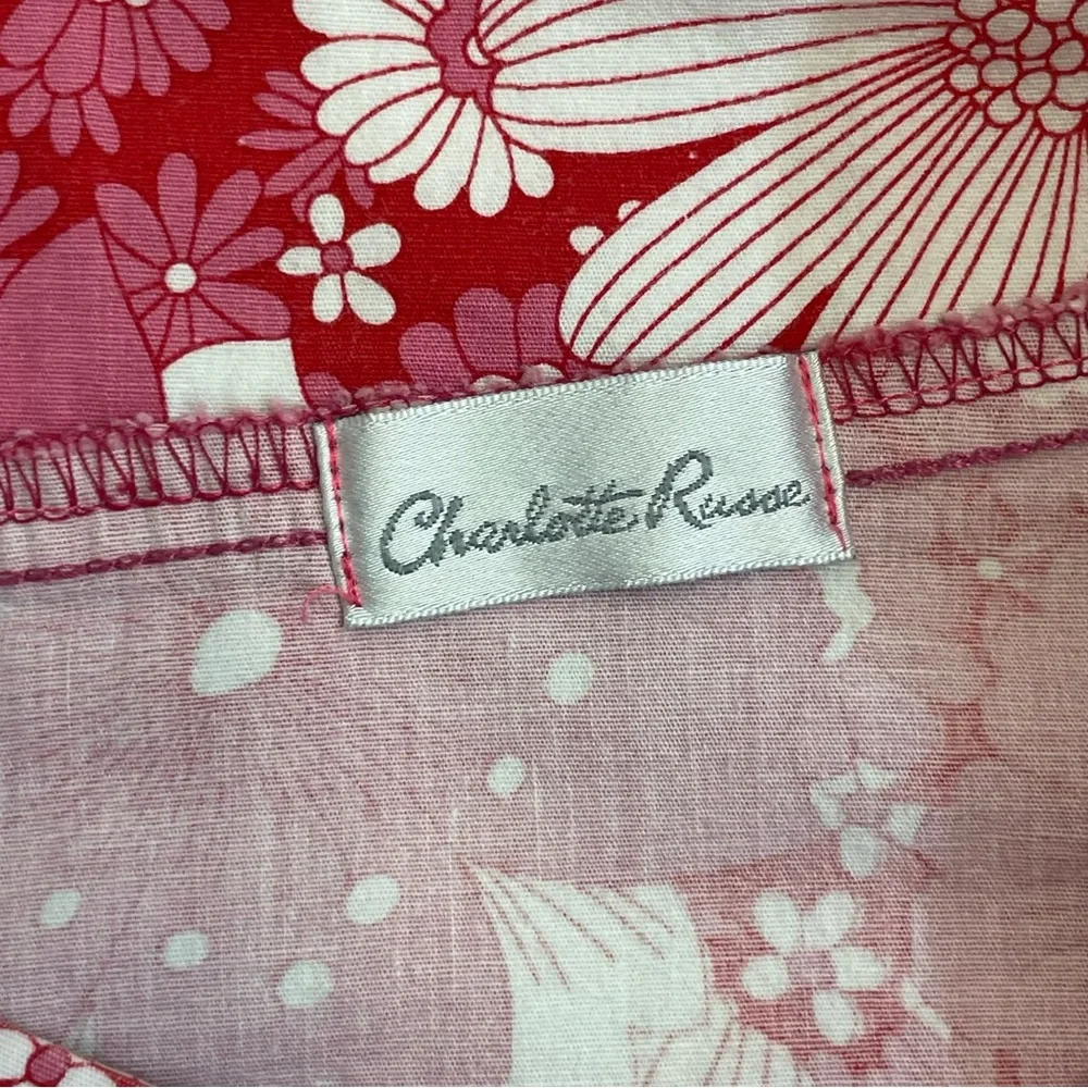 Charlotte Russe Vintage 90s Pink Cotton Floral A-Line Midi Skirt